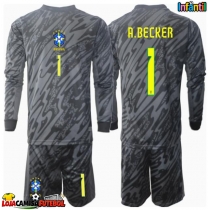 Camisa de Futebol Brasil Alisson Becker #1 Goleiro Equipamento Secundário Infantil Copa America 2024 Manga Comprida (+ Calças curtas)